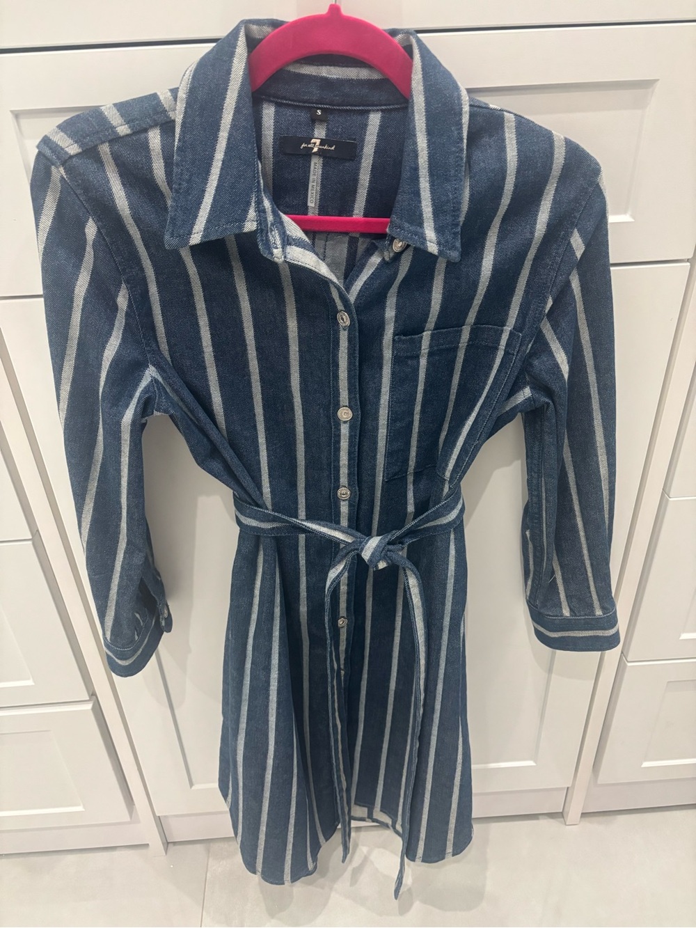 7 For All Mankind Blue and White Striped Shirt Dress